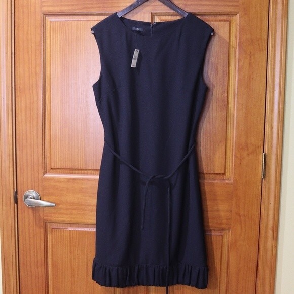 Talbots Black Bubble Hem Belted Dress NWT Sleeveless Career Cocktail 14 - Picture 2 of 13